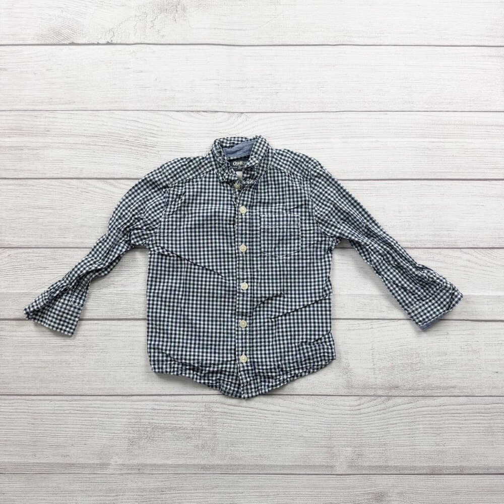 OshKosh B’gosh Toddler Boys Navy White Gingham Button Down Shirt Size 2T